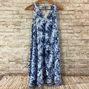 NWT Garnet Hill Blue Tie-Dye Sleeveless Cotton Lined Dress Small